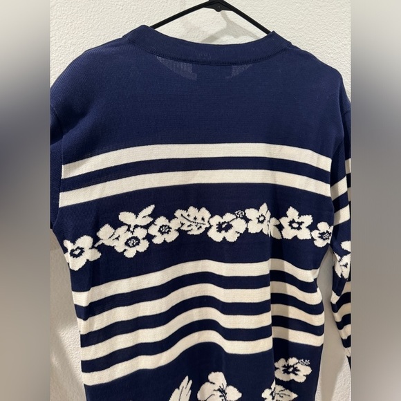Vintage Escada by Margaretha Ley Navy Blue White Striped Floral Sweater Size 38 - Picture 10 of 16